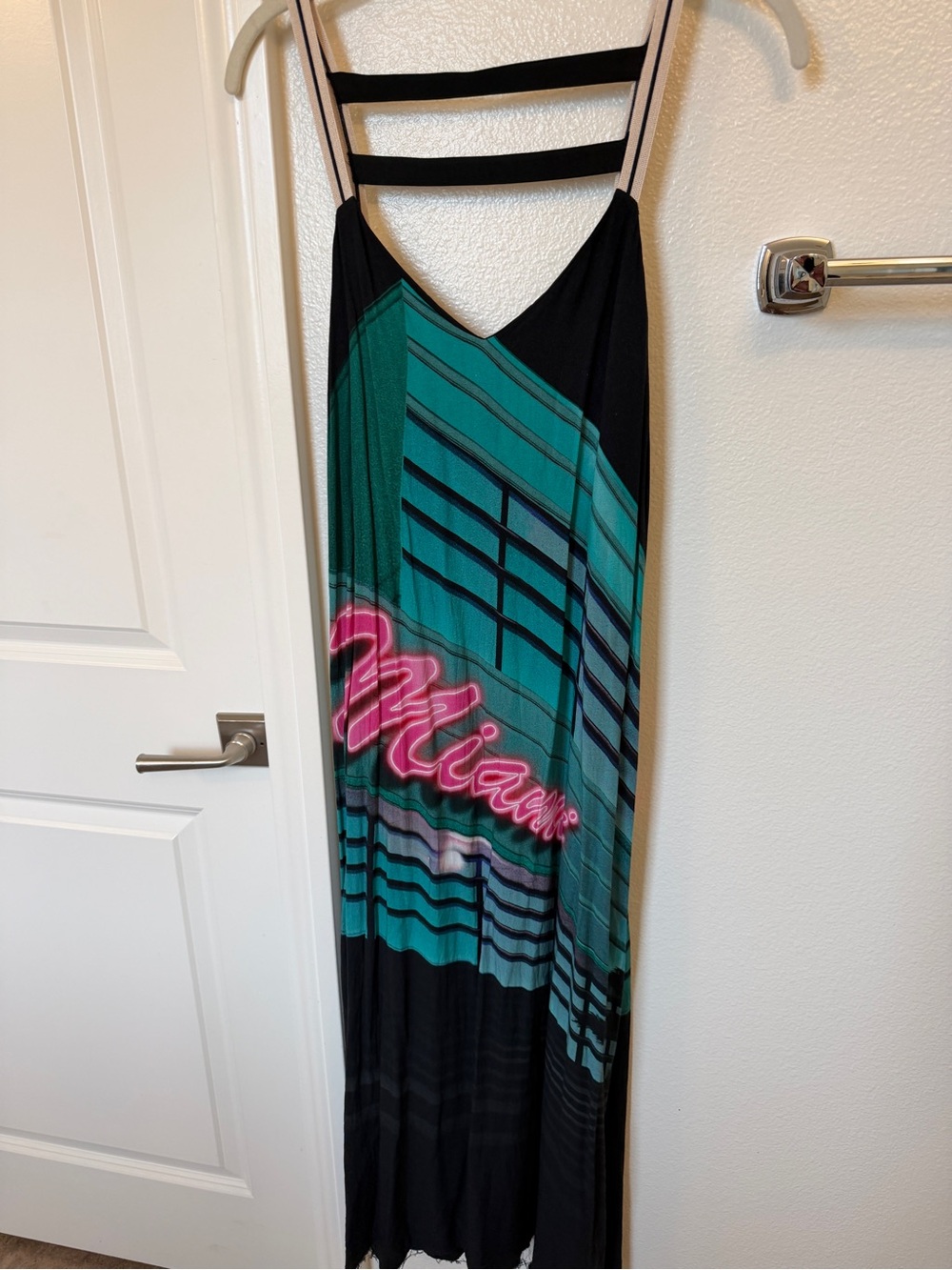 Black & Teal Miami-Print Midi dress